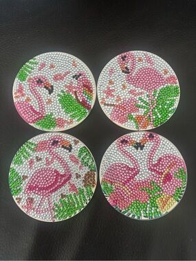 Hand Crafted Pink Flamingo Rhinestone Coaster Set (sealed)